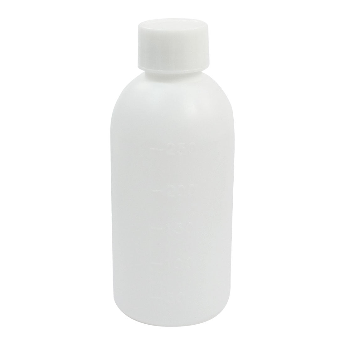 uxcell Uxcell 250mL Capacity 14.5cm x 6cm 25mm Dia Mouth Double Cap Leak Proof Screwcap Graduated  White Plastic Cylindrical Bottle for Chemistry Lab Laboratory