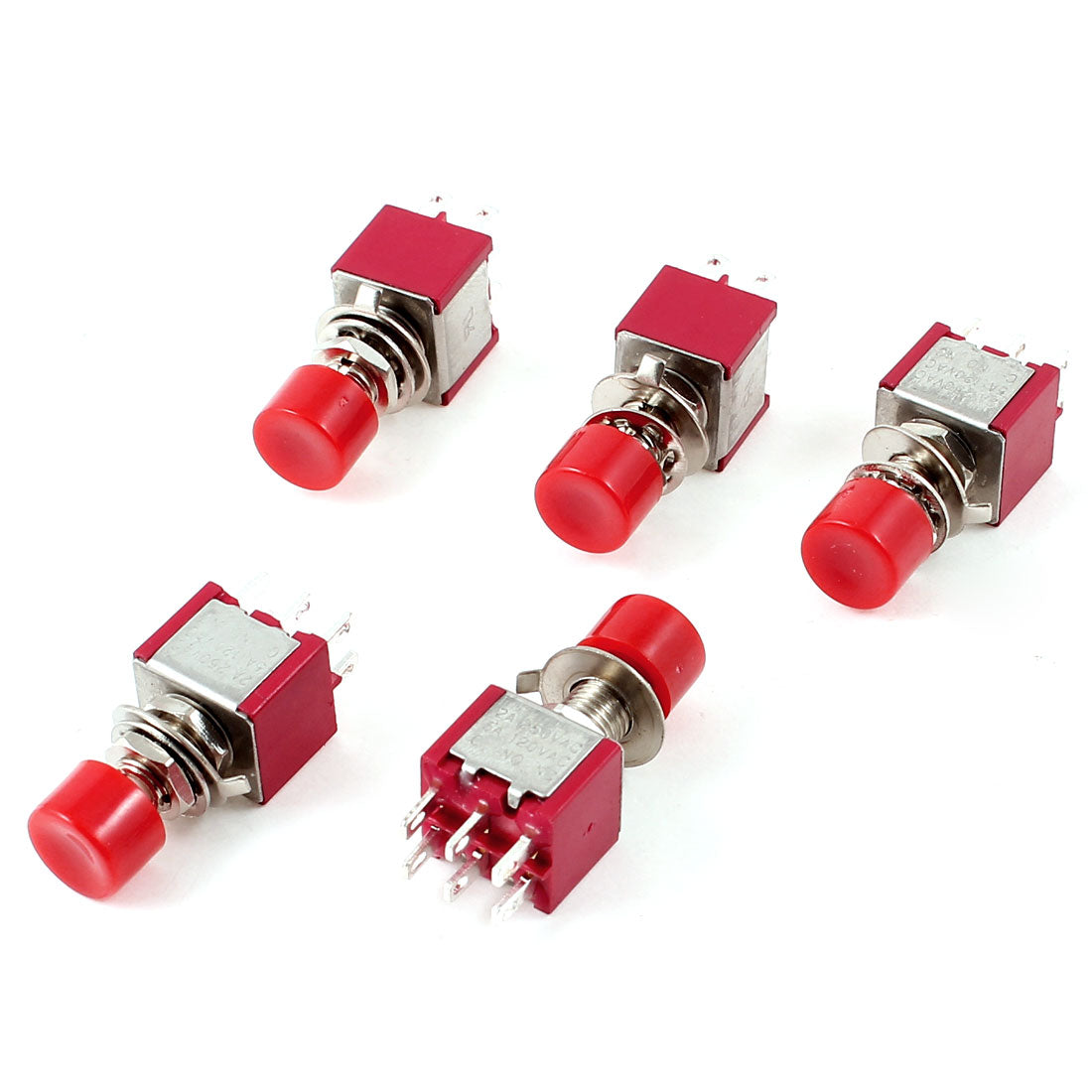 uxcell Uxcell 5pcs 6 Pin Momentary 1 NO 1 NC Off/On/Off DPDT Red Cap Push Button Switch AC 120V 5A 250V 2A