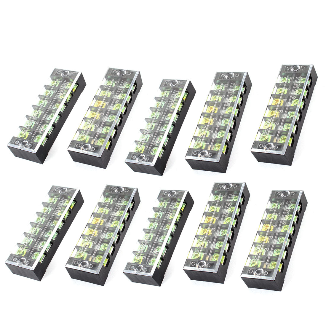uxcell Uxcell 10 Pcs Dual Row 6 Position Clear Covered Screw Terminal Block Strip Connector Black 600V 25A