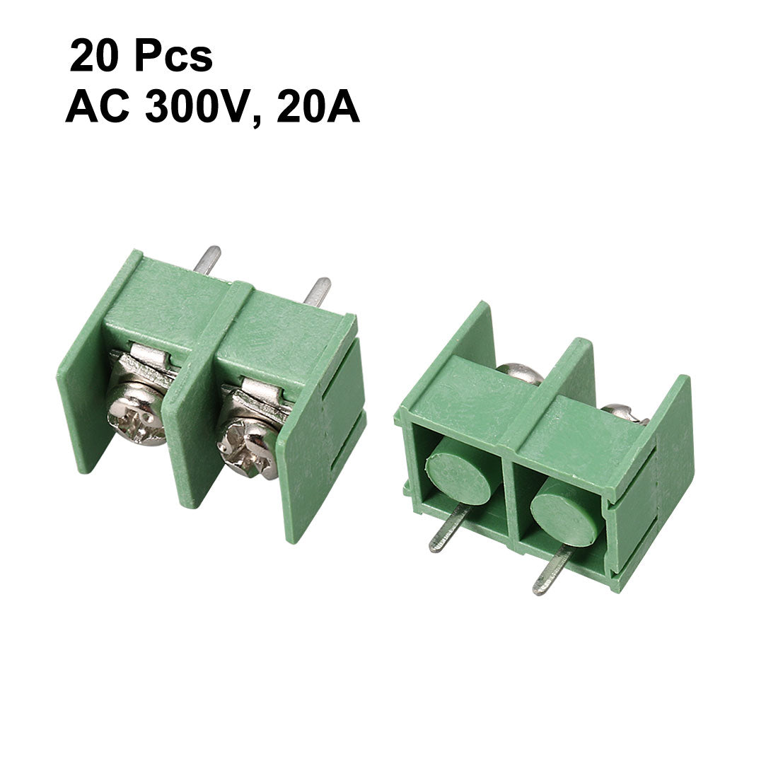 uxcell Uxcell 20pcs Straight 8.5mm Pitch Spacing PCB Board Mount Type Screw Terminal Blocks Connectors Green AC 300V 20A