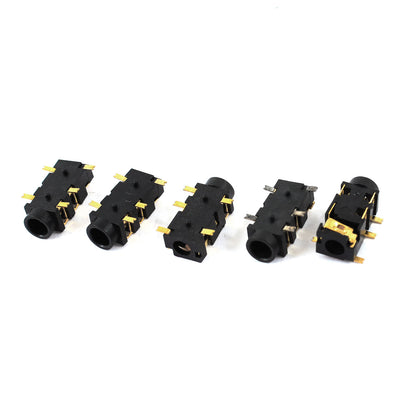 Harfington Uxcell 5pcs 3.5mm Female 5-Pin SMT Surface Mounted Devices PCB Headphone Earphone Stereo Jack Sockets Connectors Black