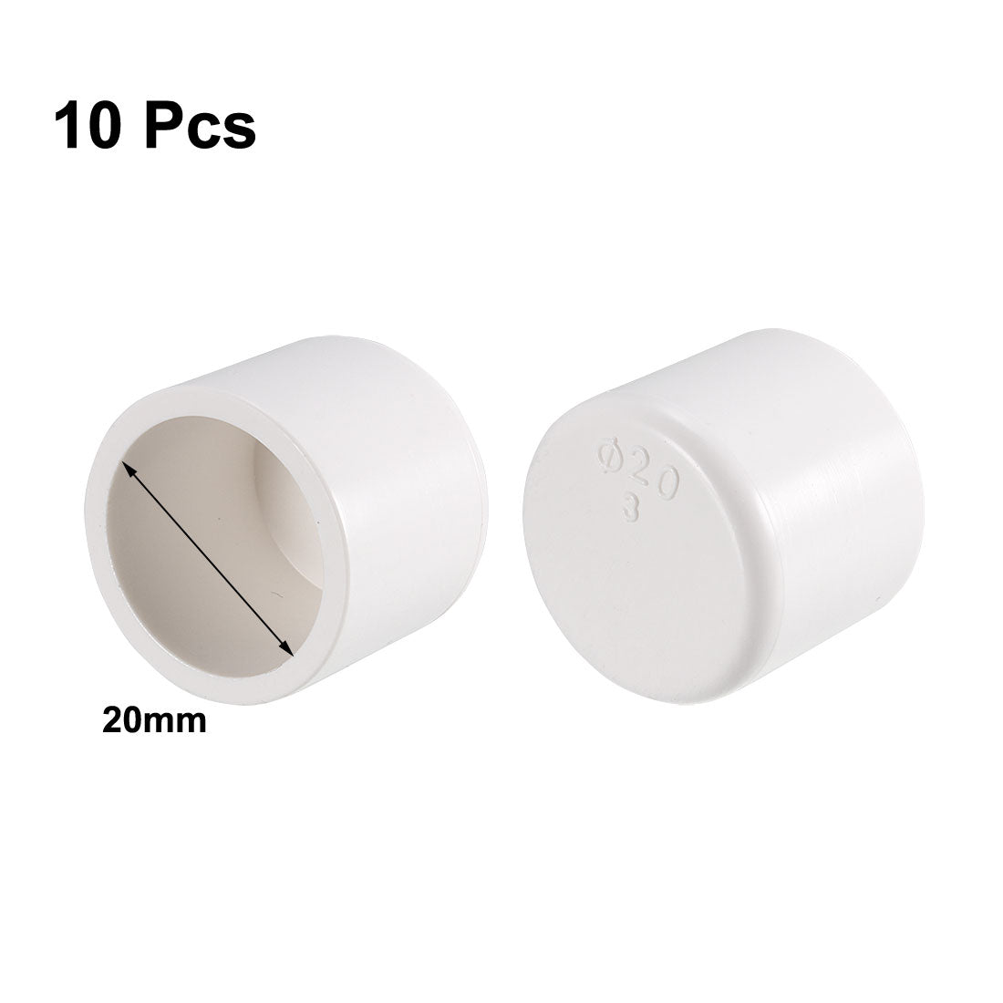 uxcell Uxcell 10 Pcs White Plastic 20mm Inner Dia 17mm Inside Depth End Cap Pipe Cover