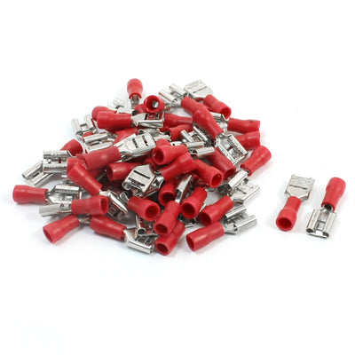 Harfington Uxcell 50 Pcs FDD1.25-250 22-16AWG Red PVC Sleeve Rewirable Semi Insulated Female Crimp Terminal Connector
