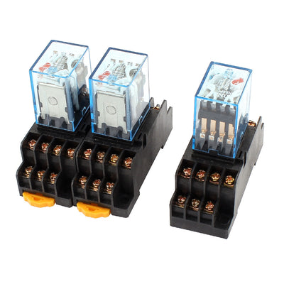 Harfington Uxcell 3 Pcs AC 110/120V  5A Coil Red Indicator Light 35mm DIN Rail 4PDT 14Pins Electromagnetic General Purpose Power Relay + Socket Base