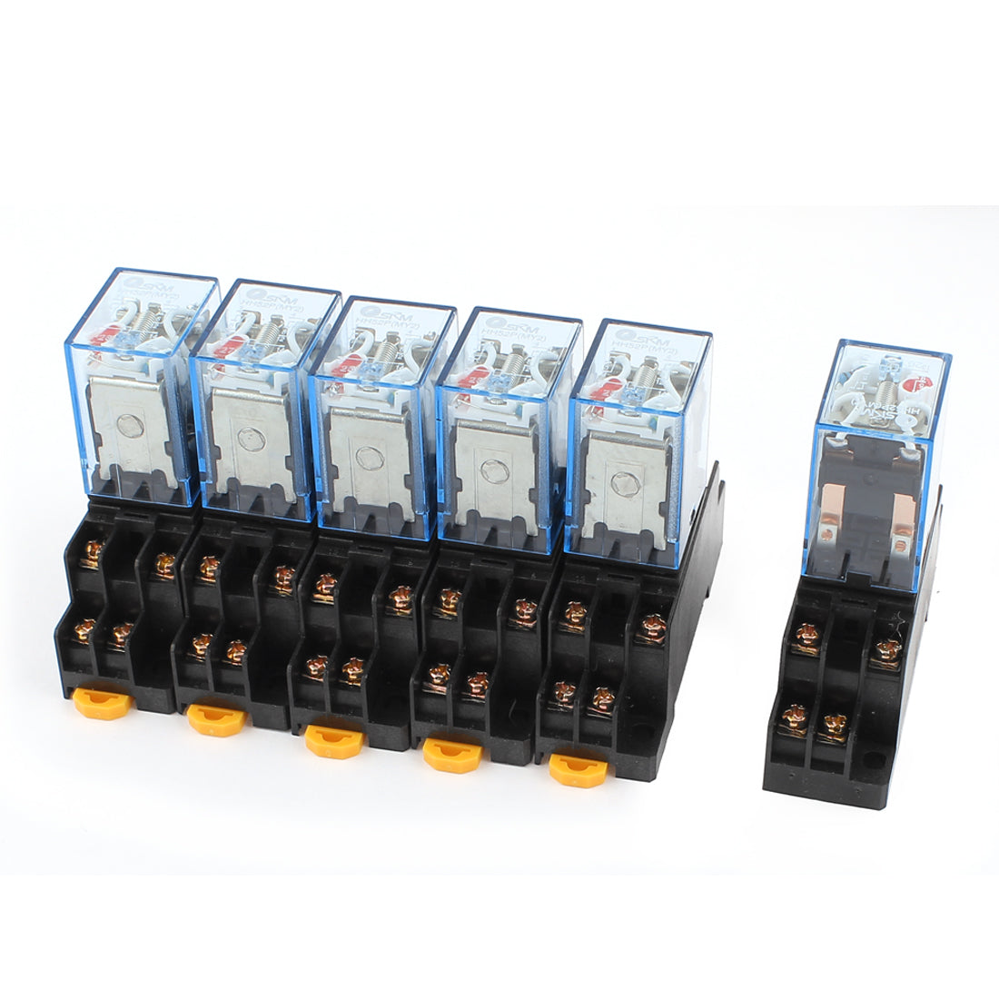 uxcell Uxcell 6 Pcs AC 110/120V 5A Coil Red Indicator Light 35mm DIN Rail DPDT 8Pins Electromagnetic General Purpose Power Relay + Socket Base