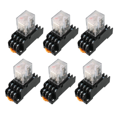 Harfington Uxcell 6 Pcs AC 110V/120V 5A Coil Red Indicator Light 35mm DIN Rail 4PDT 14Pins Electromagnetic General Purpose Power Relay + Socket Base