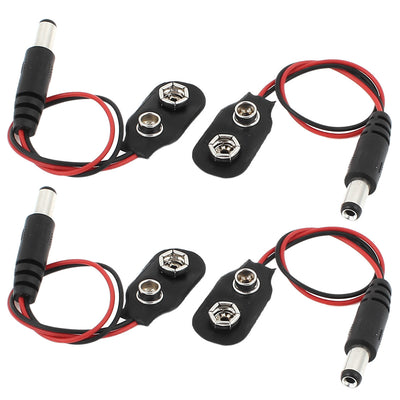 Harfington Uxcell 4Pcs Faux Leather Housing DC 13cm Wired 9V Battery Clip Connector