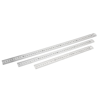 Harfington Uxcell 3 in 1 30cm 40cm 50cm Measure Range Dual Side   Stationery Metric Scale Straight Ruler Silver Tone