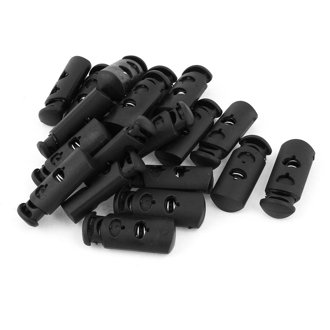 uxcell Uxcell 20Pcs Plastic Double Hole 7mm Dia Cylindrical Spring Loaded Stopper Cord Locks Black