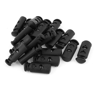 Harfington Uxcell 20Pcs Plastic Double Hole 7mm Dia Cylindrical Spring Loaded Stopper Cord Locks Black