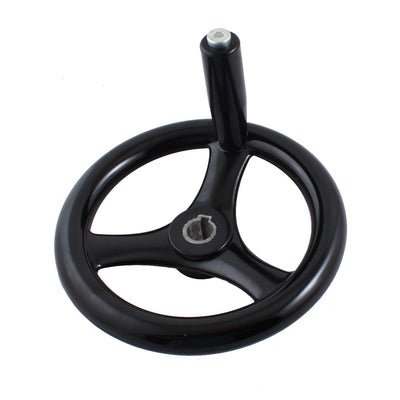Harfington Uxcell 18mmx200mm Round Black Plastic Three Spoke Hand Wheel Handwheel w Removable Handle for Milling Machine Lathe