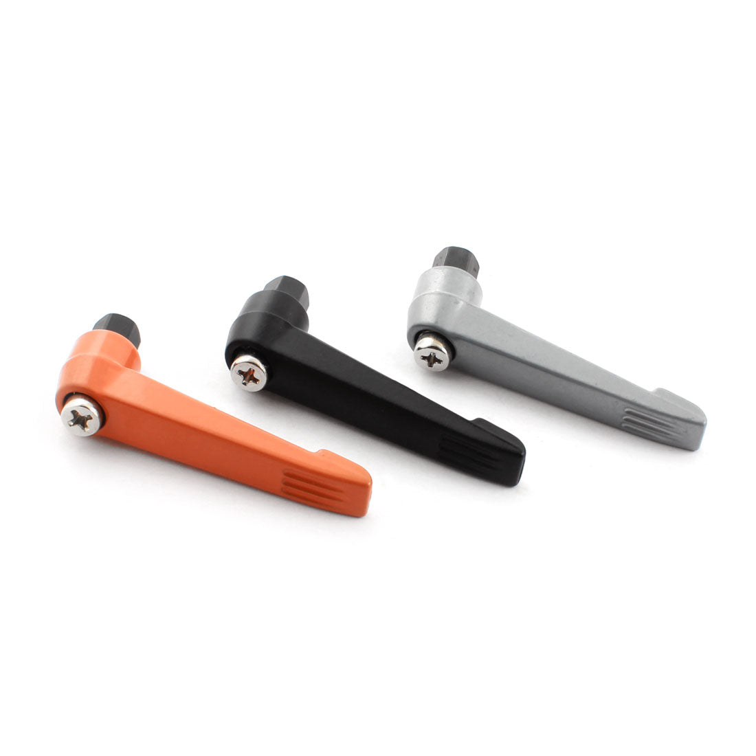 uxcell Uxcell 3Pcs M5 Female Thread 60mm Long Adjustable Metal Knob Handle Lever Silver Tone Black Orange for Machinery