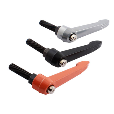 Harfington Uxcell 3PCS M10x35mm Male Thread 90mm Long Clamping Lever Orange Black Siver Tone Metal Adjustable Knob Grip Handle for Machinery