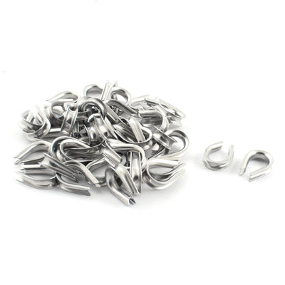 Harfington Uxcell 50PCS Silver Tone Stainless Steel Cable Thimbles for 4mm 1/8 Inch Wire Rope