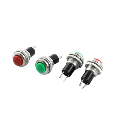 Harfington Uxcell 4 Pcs AC 0.5A 125V 2 Pin Red Green Button 10mm Thread Panel Mounting SPST Non Locking Metal Push Button Switch