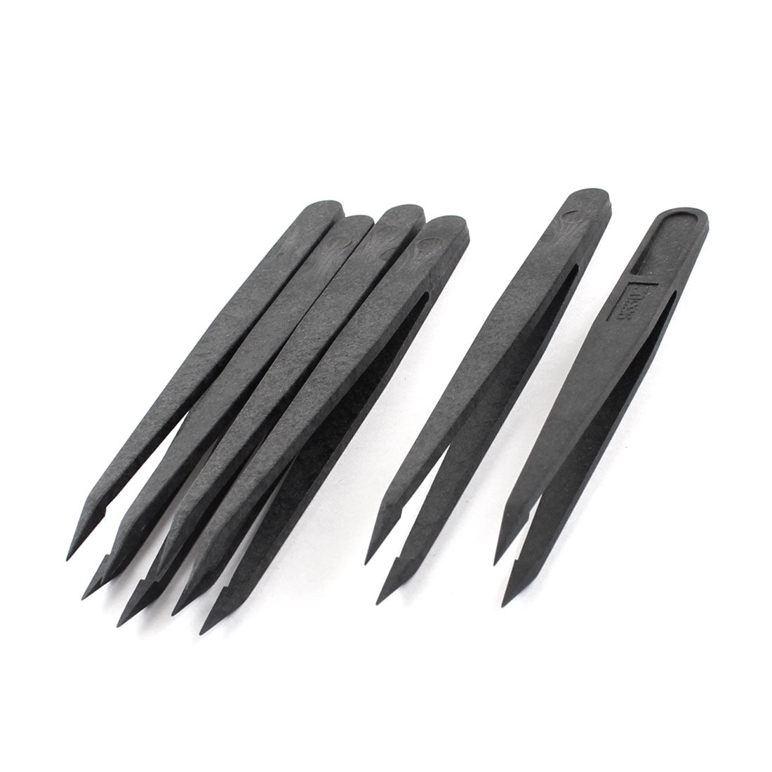 uxcell Uxcell 6 Pcs Black Plastic Electronic 0.5mm Pointy Tip Anti-static Tweezers 12cm Long