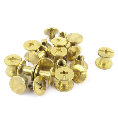 Harfington Uxcell 15pcs 5mmx6mm Brass Plated Binding Chicago Screw Post for Leather Purse Belt