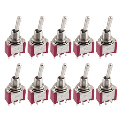 Harfington Uxcell 10 Pcs AC 250V/2A 120V/5A SPDT Red Metal 3 Position ON/OFF/ON 6mm Thread 3 Terminals Toggle Switch Red Lock