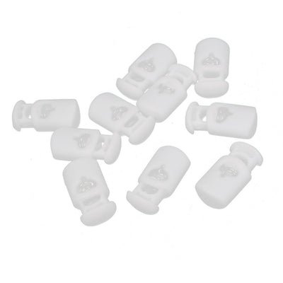 Harfington Uxcell White Plastic Single Hole 5mm Dia Cylindrical Shape Spring Loaded Clamps Clip Tent Drawstring Cord Locks Stopper Toggles Fastener 10pcs