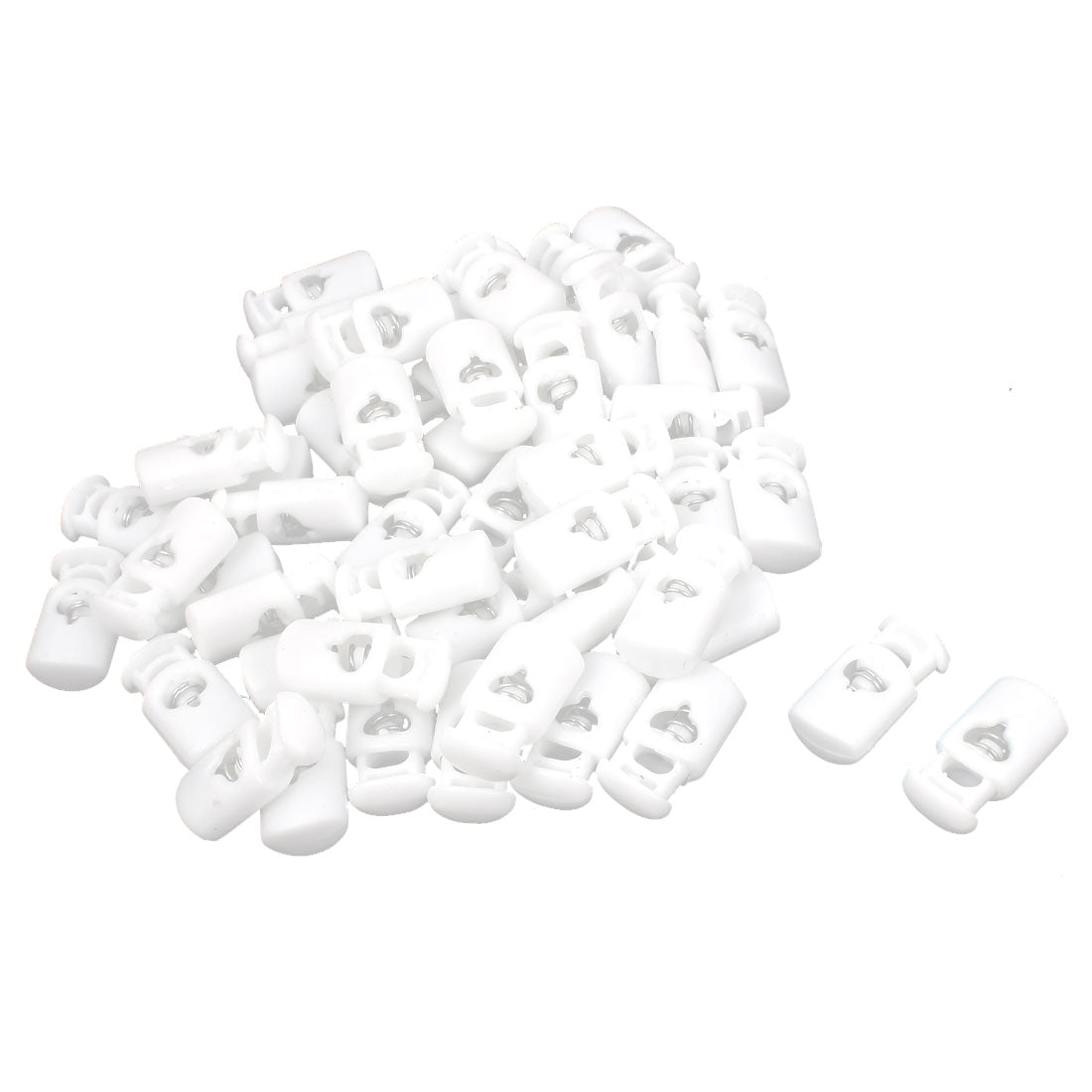 uxcell Uxcell White Plastic Single Hole 5mm Dia Cylindrical Shape Spring Loaded Clamps Clip Tent Drawstring Cord Locks Stopper Toggles Fastener 50pcs