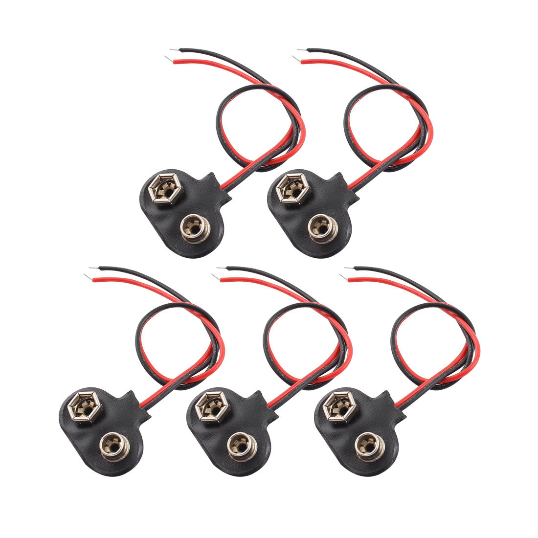 uxcell Uxcell 5Pcs Black Red Wired Leads Faux Leather Shell T Shaped 9V Battery Clips Connector Buckle