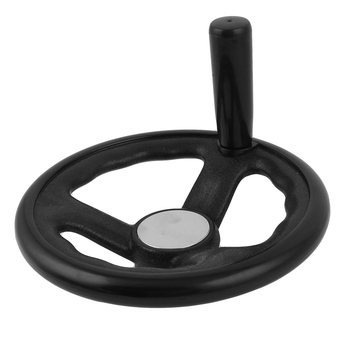 uxcell Uxcell 16mmx160mm 3 Spoke Hand Wheel Black w Revolving Handle for Industrial Lathe