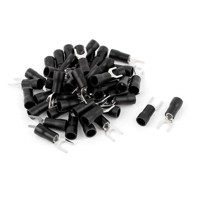 Harfington Uxcell 50PCS 14-12AWG #10 Stud Black Insulated Fork Spade Terminal Electrical Connector