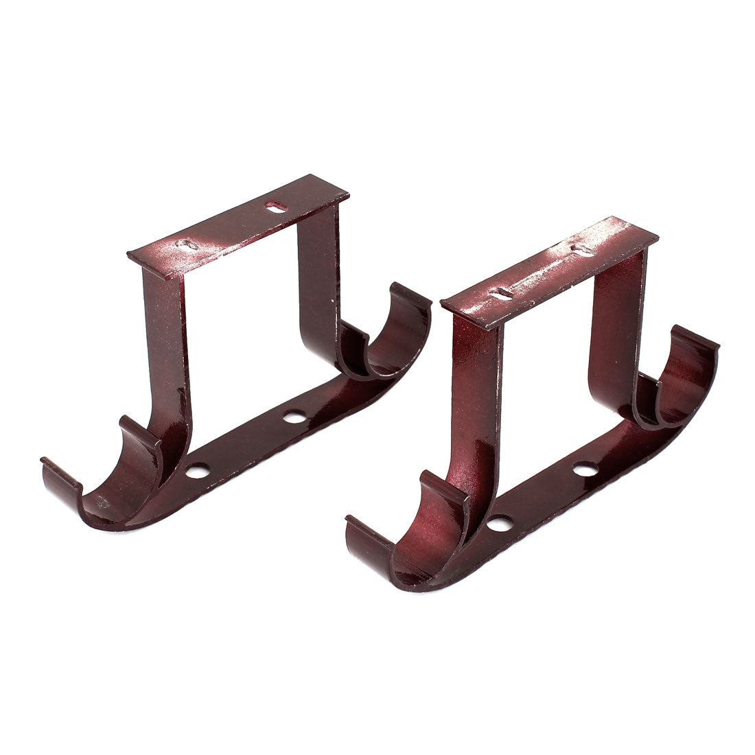 uxcell Uxcell 2pcs 1" or 1 1/8" Dia Double Hook Drapery Curtain Rod Ceiling Bracket Dark Red
