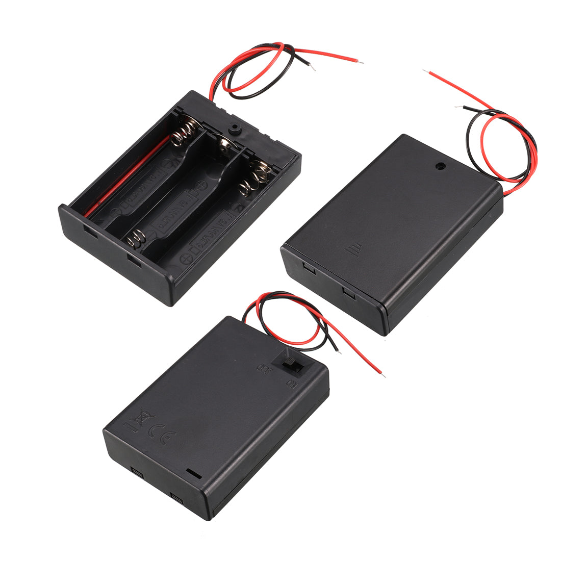 uxcell Uxcell 3pcs 2 Wire Leads Plastic Storage Box Case Holder w Cover for 3x1.5V AA Battery