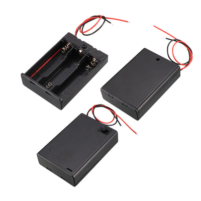Harfington Uxcell 3pcs 2 Wire Leads Plastic Storage Box Case Holder w Cover for 3x1.5V AA Battery