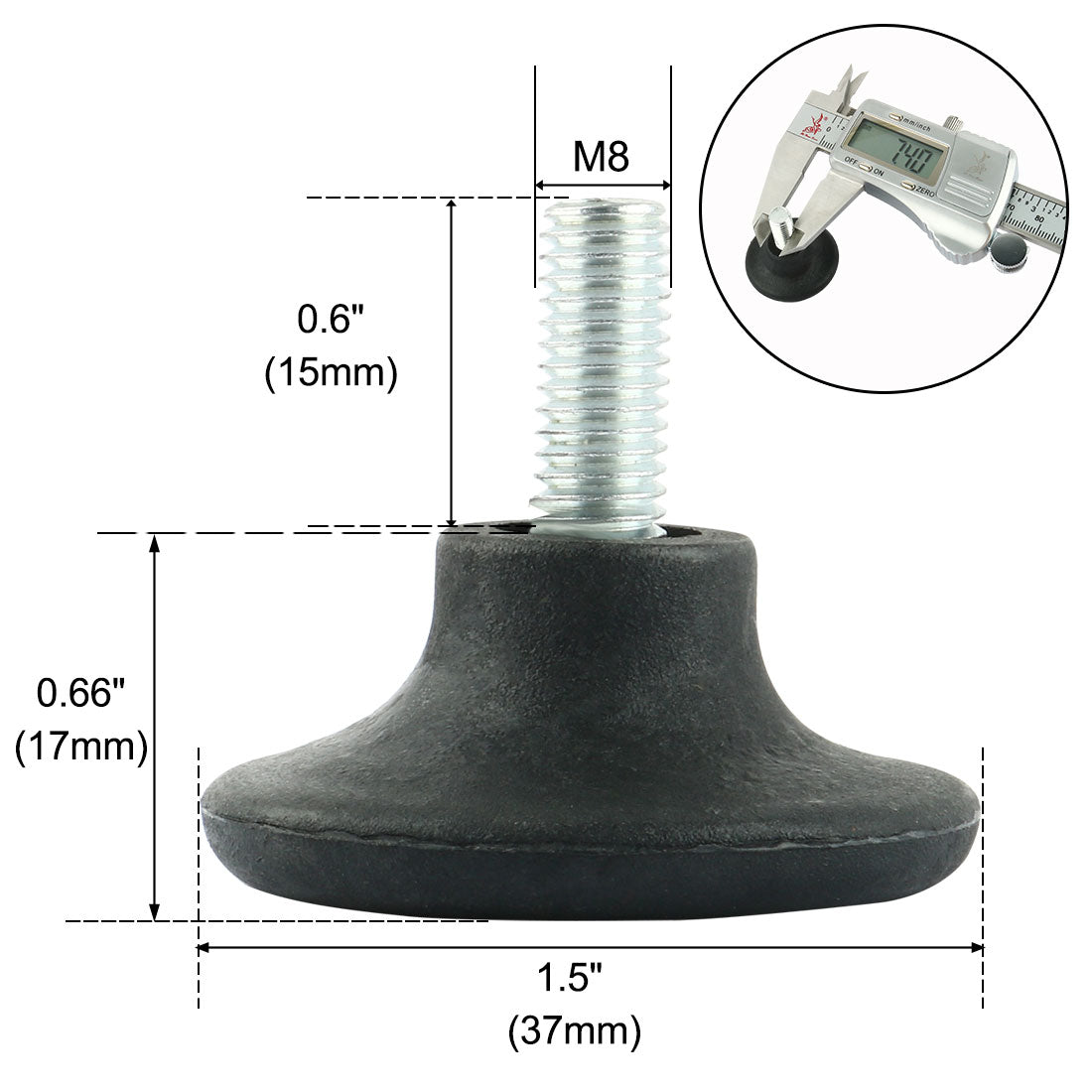 M8 x 15mm Threaded Adjustable Furniture Cabinet Screw On Leveling Glide ...