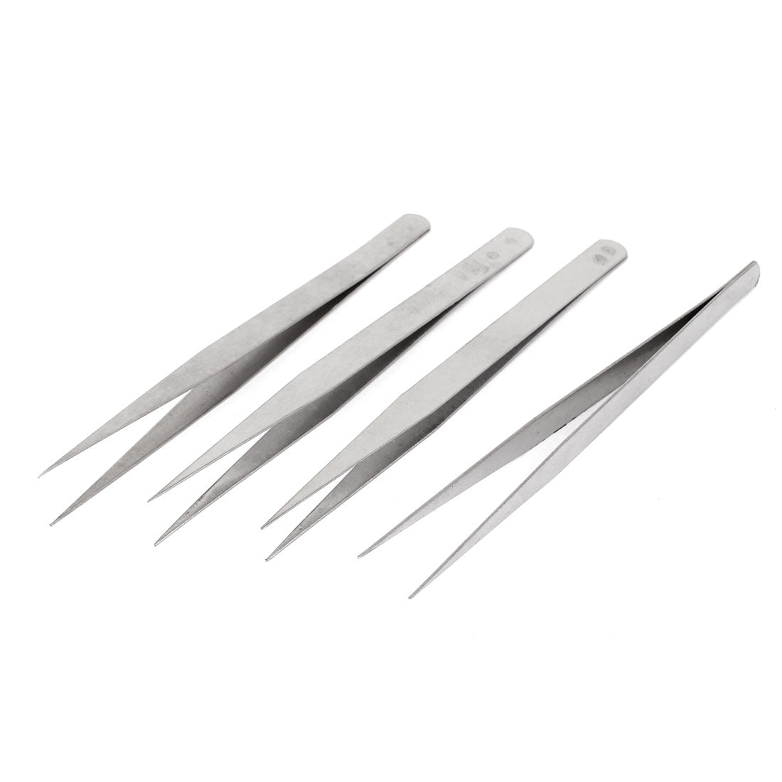 uxcell Uxcell Silver Tone Stainless Steel Pointed Tip Tweezers Hand Tool 5.3" Length 4Pcs