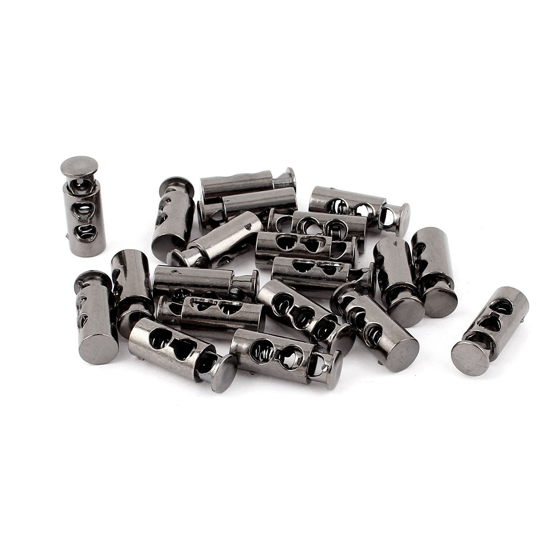 uxcell Uxcell 20 Pcs Tungsten Steel Gray Spring Loaded 5mm Dia Dual Holes Cord Locks Stoppers Toggles