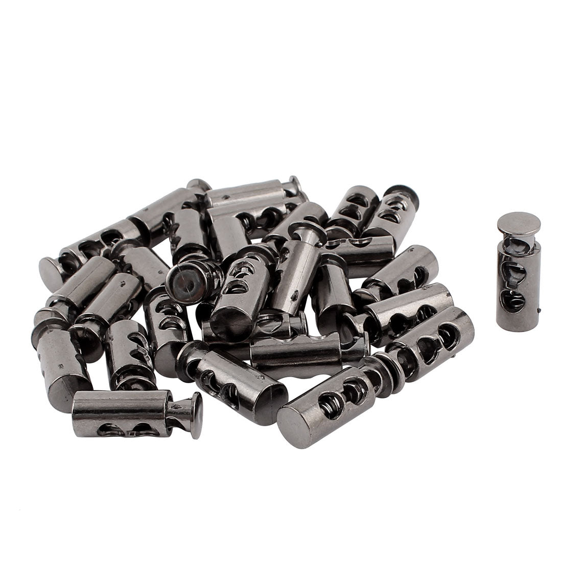 uxcell Uxcell 30 Pcs Plastic Gray Spring Loaded 5mm Dia Dual Holes Cord Locks Stoppers Toggles
