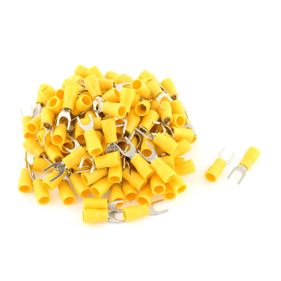 Harfington Uxcell 135Pcs SV2-4 Fork Type Yellow Insulated Spade Cable Terminals 16-14AWG