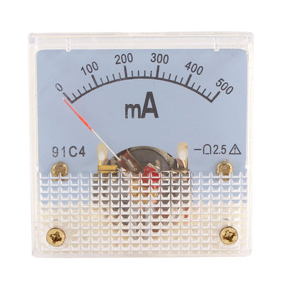 Harfington Uxcell 91C4 DC 0-500mA Rectangle Mini Analog Panel Ammeter Gauge Amperemeter Class 2.5