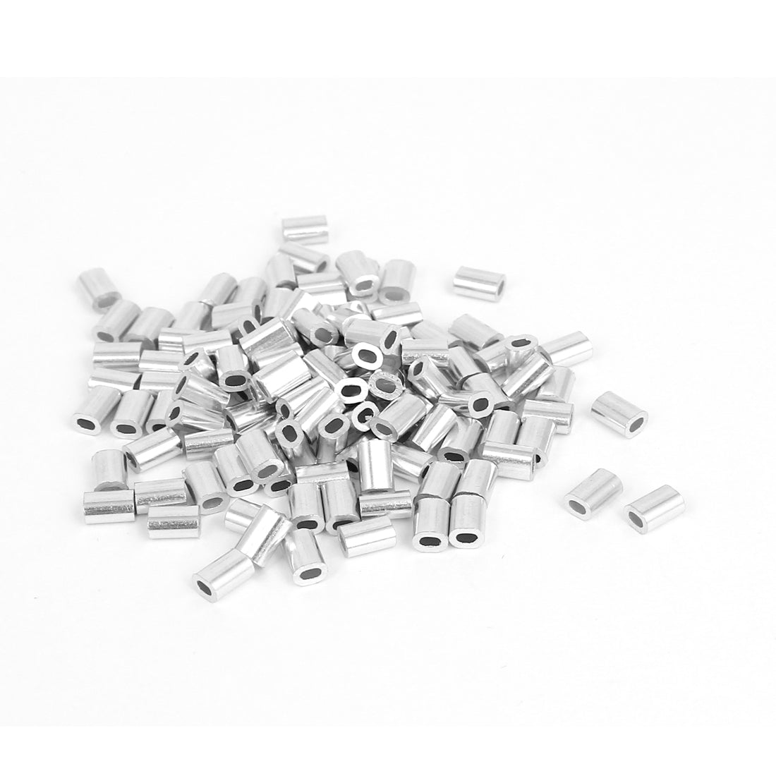uxcell Uxcell 0.8mm 1/32" Steel Wire Rope Aluminum Ferrules Sleeves Silver Tone 100 Pcs