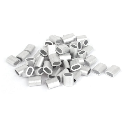 Harfington Uxcell 4mm 5/32" Steel Wire Rope Aluminum Ferrules Sleeves Silver Tone 50 Pcs
