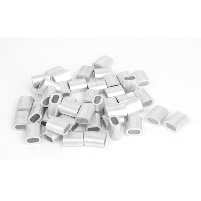 Harfington Uxcell 5mm 1/5" Steel Wire Rope Aluminum Ferrules Sleeves Silver Tone 50 Pcs