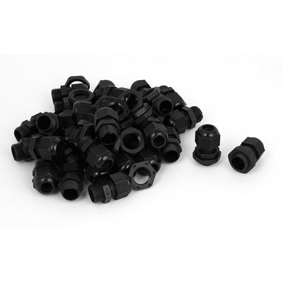 Harfington Uxcell 50 Pcs Black Plastic PG9 3.5-8mm 14.5mm Thread Dia Waterproof Cable Glands Joints Fastener Connector