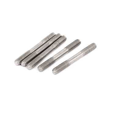Harfington Uxcell M4x35mm Stainless Steel Double End Threaded Stud Screw Bolt Silver Tone 5Pcs