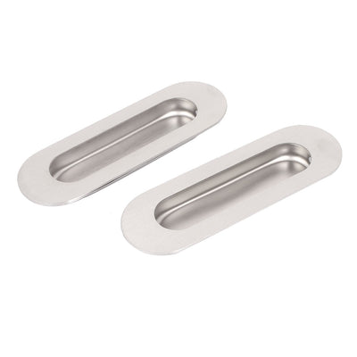 Harfington Uxcell Oval Metal Recessed Cabinet Door Flush Pull Handle Hardware 40mmx120mm 2Pcs