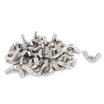 Harfington Uxcell 30pcs M6 6mm Stainless Steel Wingnuts Butterfly Wing Nut Silver Tone