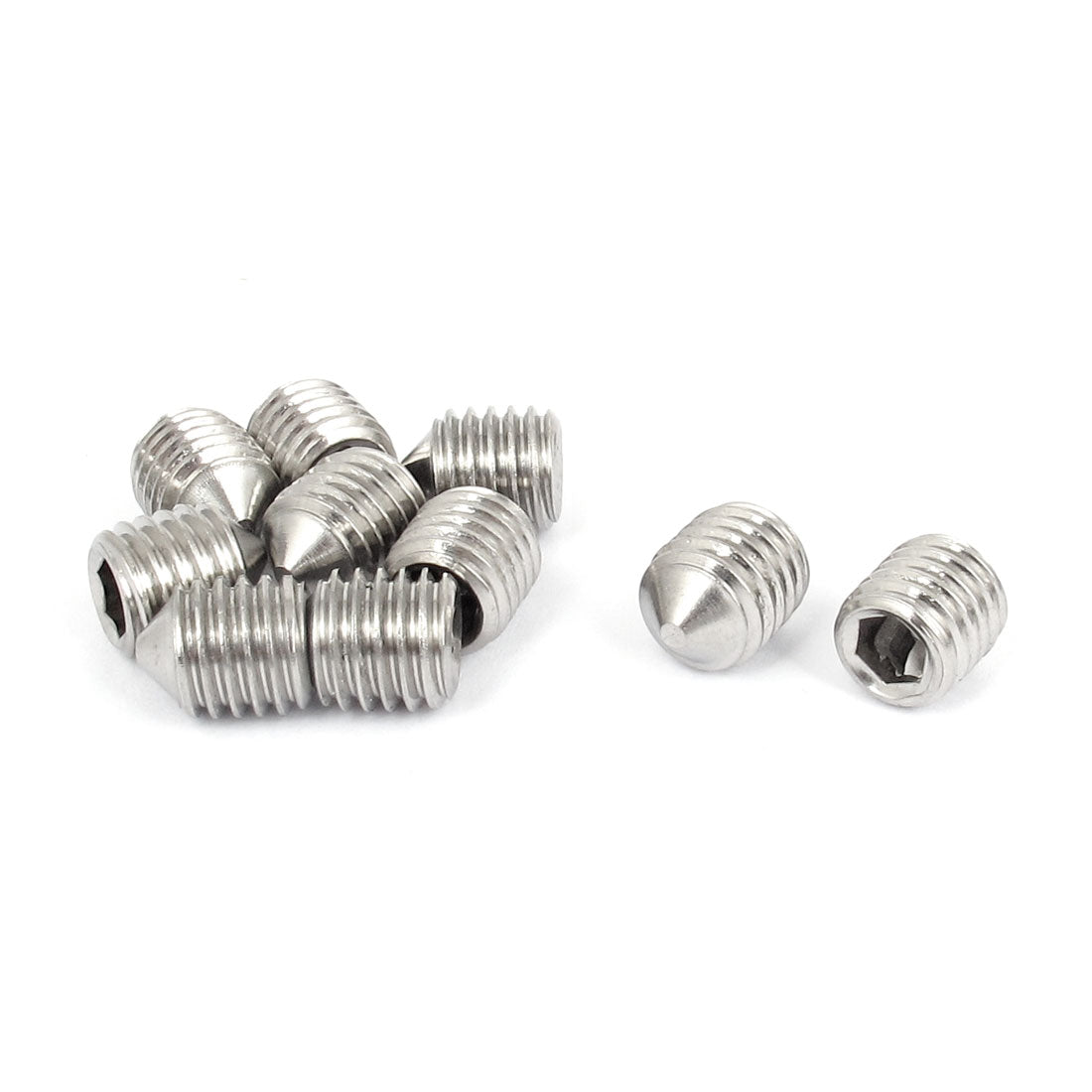 uxcell Uxcell M10x12mm 304 Stainless Steel Cone Point Hexagon Socket Grub Screws 10pcs