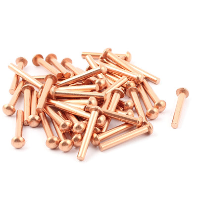 Harfington Uxcell 50 Pcs 1/8" x 25/32" Round Head Copper Solid Rivets Fasteners