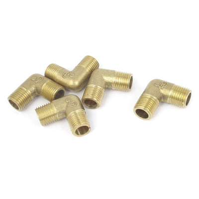Harfington Uxcell 5Pcs Brass Pipe 90 Degree 1/4BSP Male to Male Thread Water Fuel Elbow Fitting