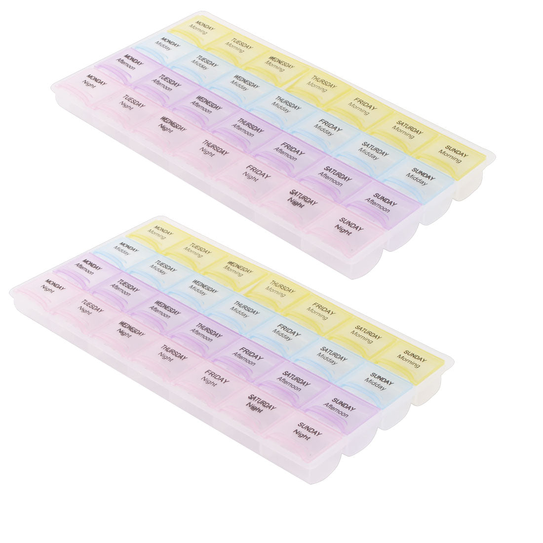 uxcell Uxcell Plastic Rectangle 7 Days 28 Compartments Pill Box Colorful 2 Pcs