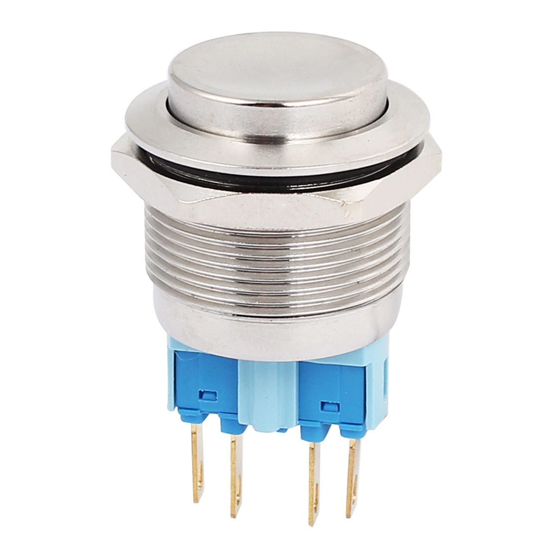 uxcell Uxcell 5A 250VAC 22mm DPST Momentary Metal Pushbutton Switch Raised Head Silver Tone