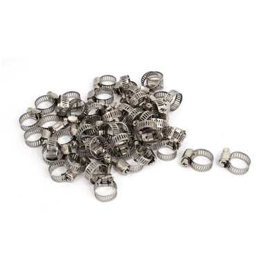 Harfington Uxcell 50pcs 8mm Width Adjustable 9mm-16mm Metal  Gear Hose Clamps Silver Tone