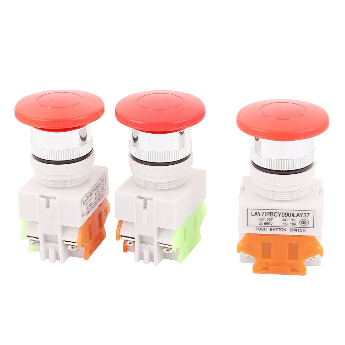 uxcell Uxcell 3pcs NO/NC 4 Screw Terminals Mushroom Emergency Stop Push Button Switch